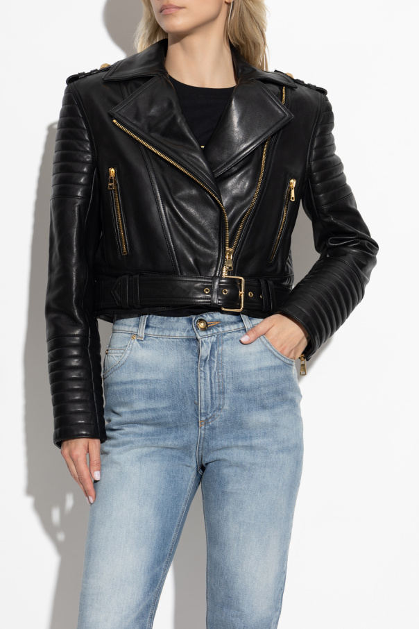 BALMAIN ブラック レディースレザージャケット 1-button belted leather jacket black black - Women | BALMAIN